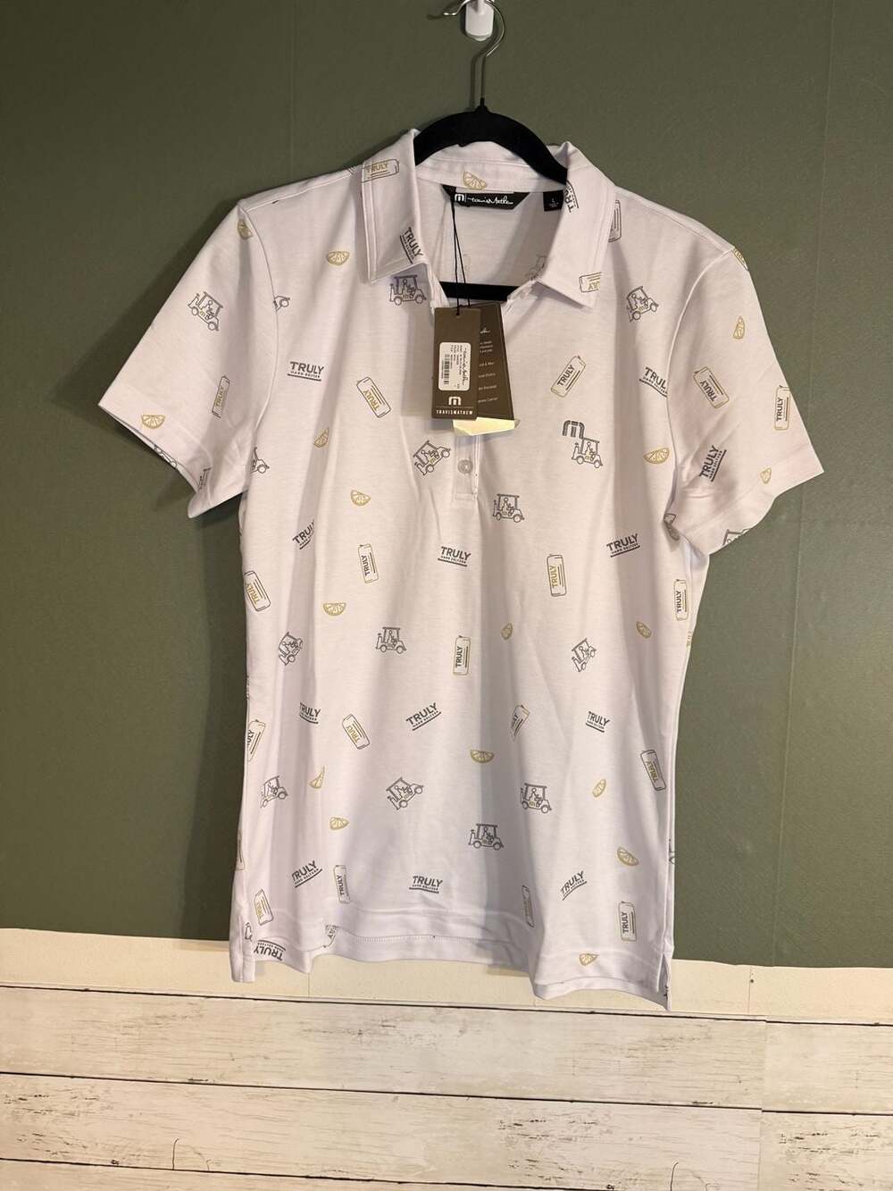 TravisMathew‎ Truly Hard Seltzer Golf Polo Shirt Mens L White Truth Or Dare